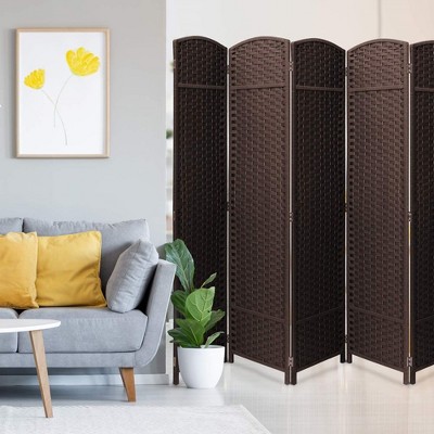 Chocolate Brown 8-Panel Folding Room Divider with Woven Straps