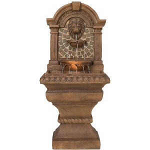 Royal Lions Head 51" High Large Italian Outdoor Decor Faux Stone Floor Fountain with Light Waterfall Outside Garden Patio Yard - 1 of 4