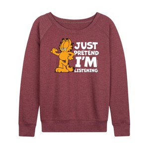 Women's - Garfield - Pretend Im Listening Lightweight French Terry Wide Neck Long Sleeve Shirt - 1 of 4