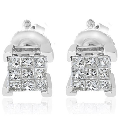 Pompeii3 1/3ct Diamond Princess Cut Screw Back Studs Womens Earrings 10k White Gold 5.5mm