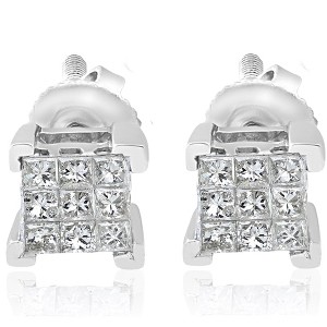 Pompeii3 1/3ct Diamond Princess Cut Screw Back Studs Womens Earrings 10k White Gold 5.5mm - 1 of 4