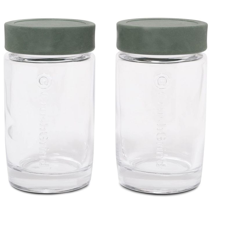 CrushGrind Set Of 2 Vaasa Spice Jar, 3.7 Inch, Green, Airtight Bio Degradable Cap With Clear Glass Container, Product from Denmark, 1 of 8