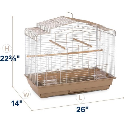 Barn Style Brown and White Bird Cage with Perch