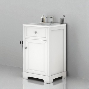 20" Bathroom Vanity with Sink – Freestanding Cabinet with Adjustable Shelf, Soft-Close Door, Storage Rack & Ceramic Top,Bathroom Sink Vanity - 1 of 4