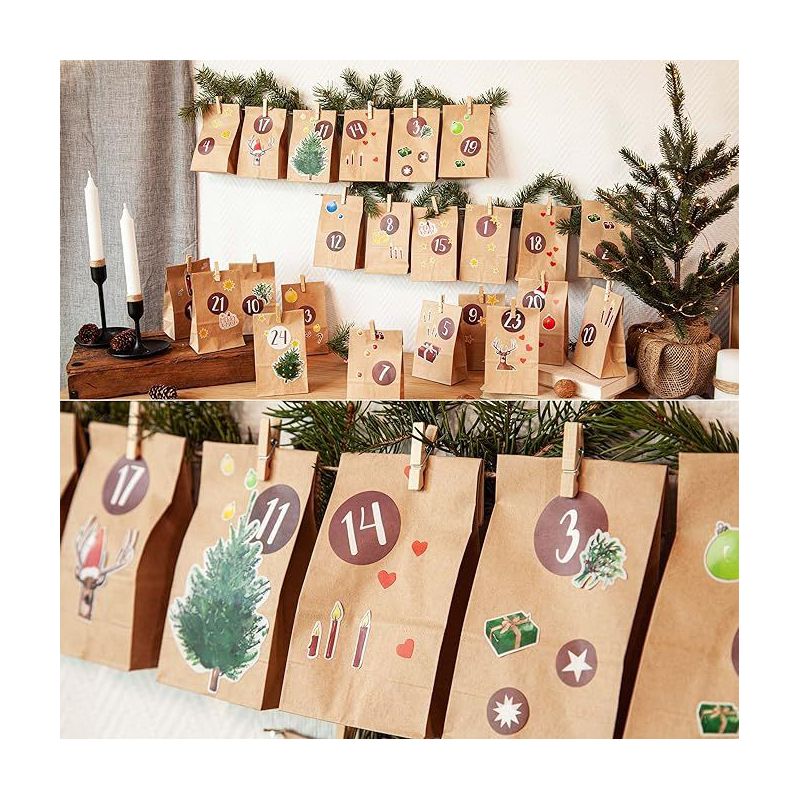 LIVAIA DIY Advent Calendar Kit: Beautiful Craft Advent Calendar 2022 with 24 Paper Bags and Sticker Paper with Designs, 3 of 4