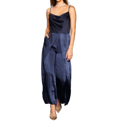 Women's Cowl Neck Satin Jumpsuit - SKIES ARE BLUE