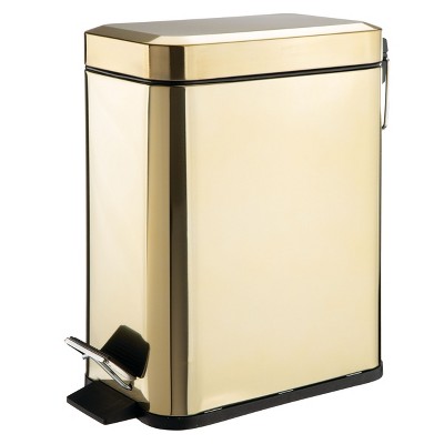 mDesign 1.3 Gallon Rectangle Metal Step Can with Liner/Handle, Soft Brass