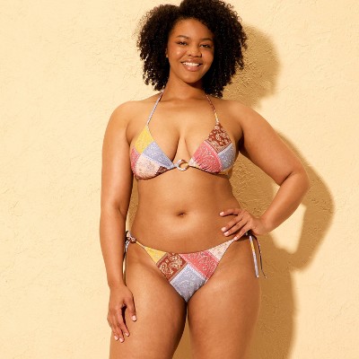 Shade & Shore Women's Patchwork Low-Rise Side-Tie High Leg Cheeky Coverage Bikini Bottom - Shade & Shore™ Multi M — фото 4