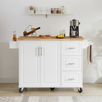 VYNXARIA Rolling Kitchen Island with Drop Leaf, Storage Cabinet & Tower Rack ¨C White
