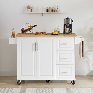 VYNXARIA Rolling Kitchen Island with Drop Leaf, Storage Cabinet & Tower Rack ¨C White - 1 of 4
