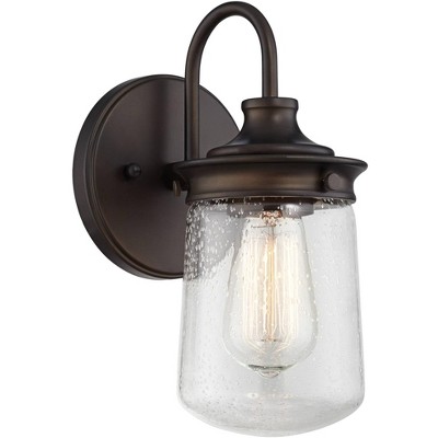 John Timberland Vintage Industrial Wall Light Sconce Bronze Hardwired 10 1/2" High Fixture Clear Glass Bedroom Bathroom Hallway