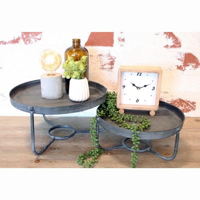 VIP Metal 13.75 in. Gray Round Display Trays Set of 2