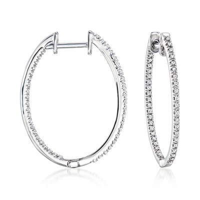 Ross-Simons 0.25 ct. t.w. Diamond Inside-Outside Hoop Earrings in Sterling Silver