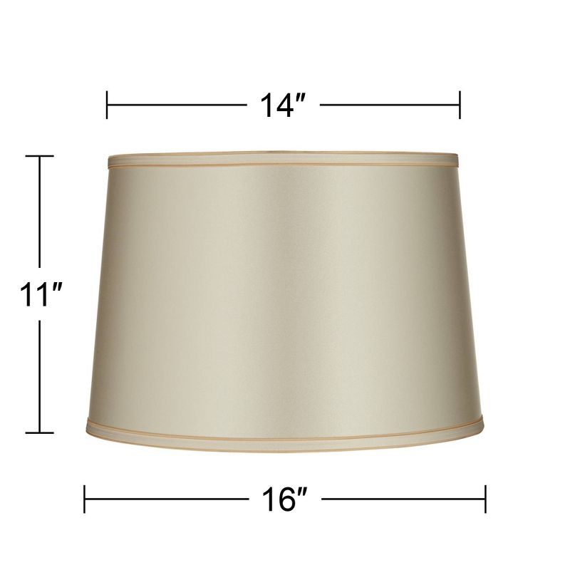 Springcrest Sydnee 14" Top x 16" Bottom x 11" High x 11" Slant Lamp Shade Replacement Medium Champagne Gold with Trim Drum Modern Spider Harp Finial, 4 of 8