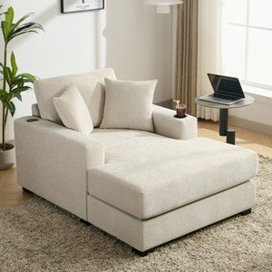 55"/43.5"/39.7"W Oversized Chaise Lounge, Sleep Chair  Sofa Couch with Pillows, Charge Station & Cup Holders 4B -ModernLuxe - 1 of 4