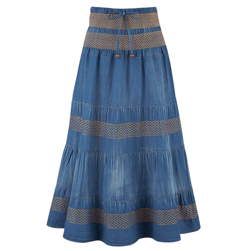 Collections Etc Tiered A-Line Denim Boho Prairie Skirt, 2 of 5