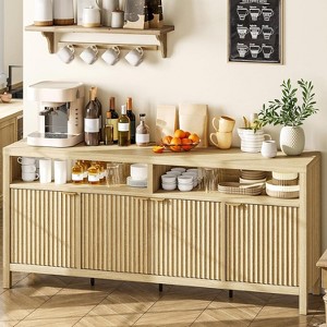 Coucheta 65.8 Inch Fluted Sideboard Buffet Cabinet with 4 Doors, Kitchen  with Fluted Door Wood Sideboard Storage Cabinet for Dining Room - 1 of 4