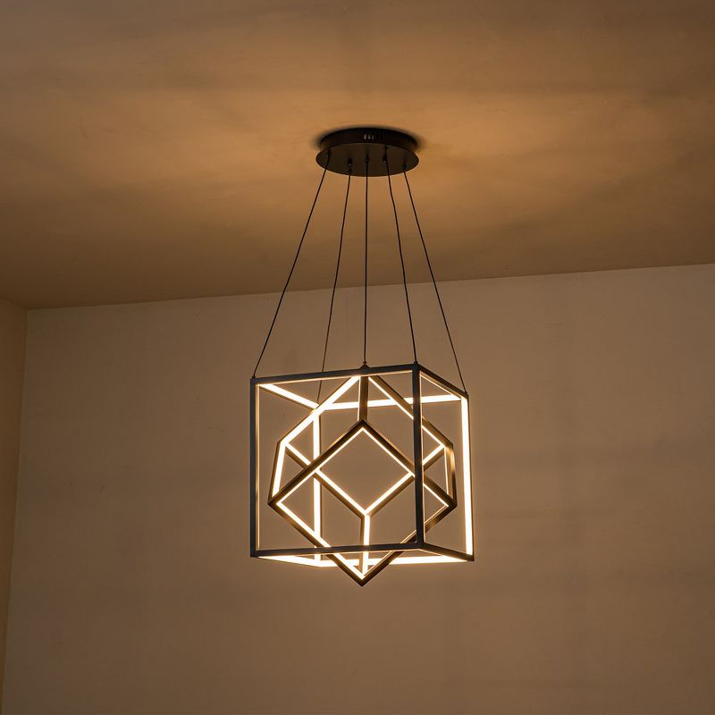 C Cattleya Black Modern Geometric Cube LED Pendant Light, 3 of 8