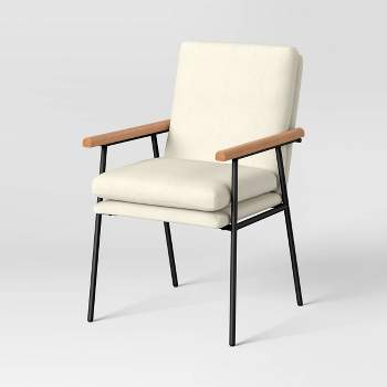 Lewes Wood Arm Upholstered Dining Chair with Metal Legs Linen (FA) - Threshold™