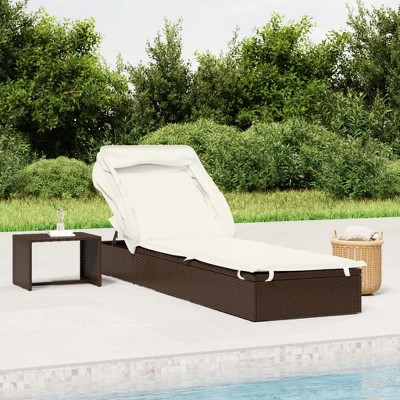 vidaXL Sunbed with Foldable Roof Brown 83.9"x24.8"x38.2" Poly Rattan
