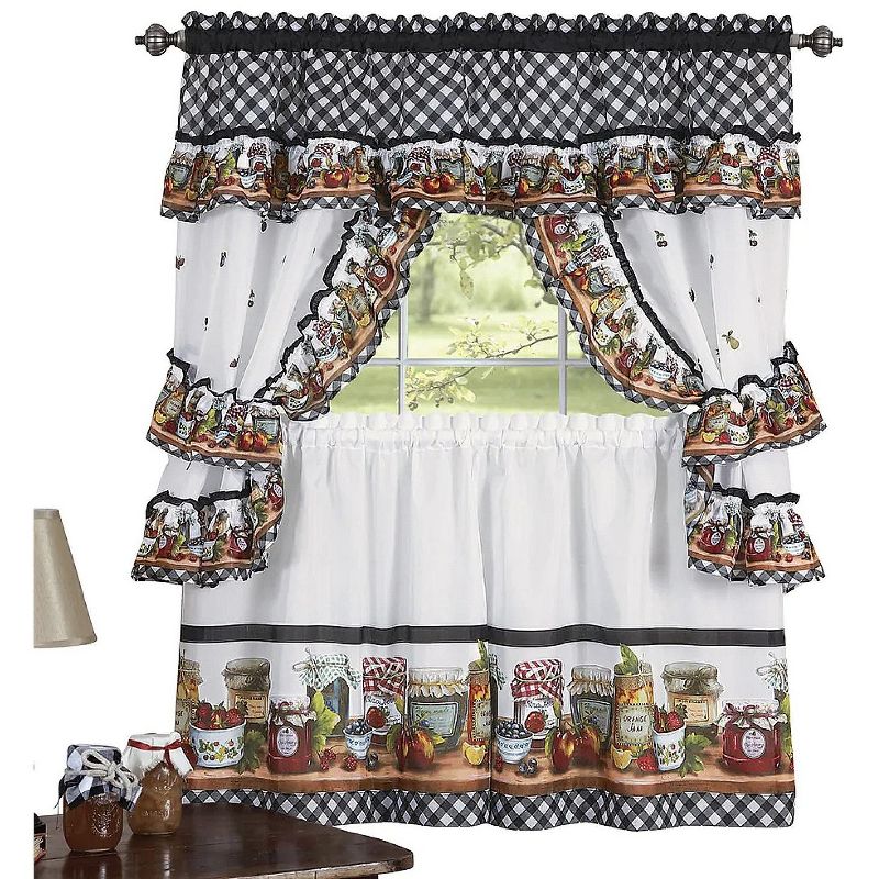 GoodGram Mason Jars Cottage Style Country Farmhouse Cafe Kitchen Curtain Swag & Tiers Set, 1 of 4