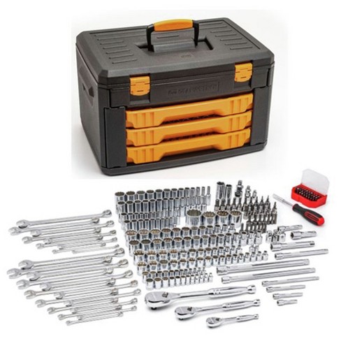 GearWrench 80972 243-Piece 12 Point 1/4 in., 3/8 in. and 1/2 in. Mechanics  Tool Set with 3 Drawer Storage Box