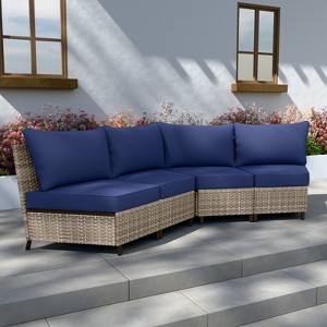 EAGLE PEAK Coastal Vista Curved Outdoor Wicker Sofa with Cushions, Patio Furniture Sets Outdoor Sectional Patio Conversation Set - 1 of 4