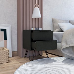 Kumasinova Modern Wood Nightstand with 2 Steel Hairpin Legs,22.44" Night Stand with Drawers,Stylish Bedside Table for Bedroom&Living Room - 1 of 4
