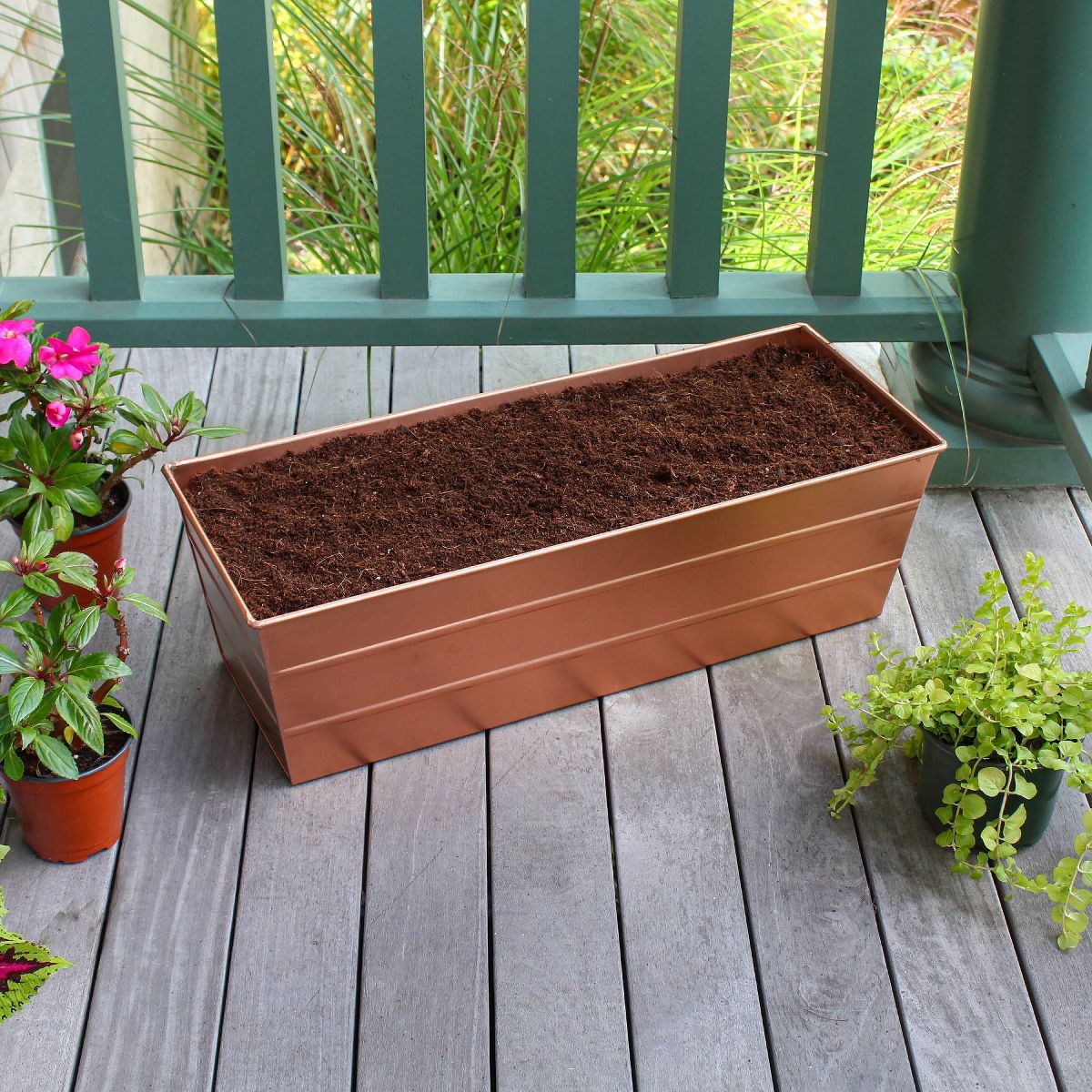 ACHLA Designs Medium Rectangular Galvanized Steel Outdoor Planter Box 24"x9.5" - thumbnail 3
