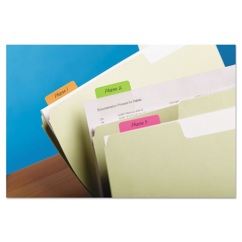 Post-it File Tabs 2 x 1 1/2 Solid Flat Assorted Bright 24/Pack 686PLOY, 3 of 10