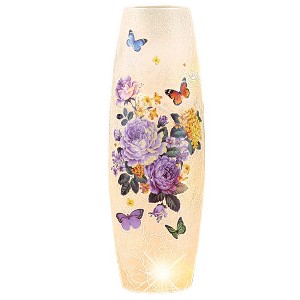 Collections Etc Purple Peony Butterfly Crackled Glass Hurricane Lamp 4 X 4 X 11.75 Pink - 1 of 2