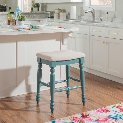 Marino Elegant Blue Wood Backless Counter Stool with Padded Seat