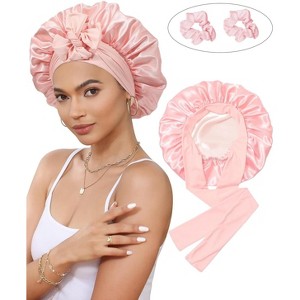 Silk Bonnet for Sleeping Silk Sleep Cap Double Layer Hair Bonnet with Elastic Tie Band for Curly Hair Night Cap - 1 of 4