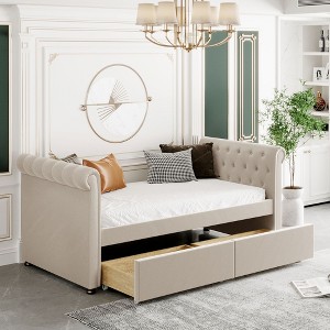 NicBex Twin Size Upholstered Daybed Modern Wooden Bed Frame with 2 Drawers for Bedroom, Living Room, No Box Spring Required, Space Saving - 1 of 4