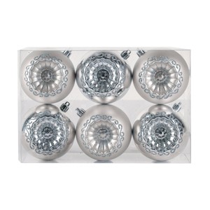 National Tree Company First Traditions Christmas Tree Ornaments, Metallic Silver with Swirls, Set of 6 - 1 of 4