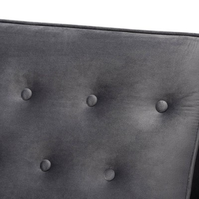 Mid-Century Modern Gray Velvet and Walnut Wood Accent Chair