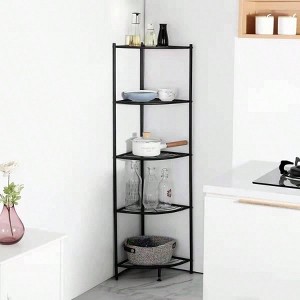 5 - Tier Corner Shelf Stand Metal Wire Corner Shelving Display Unit Storage Furniture Multipurpose Space Saving Black - 1 of 4