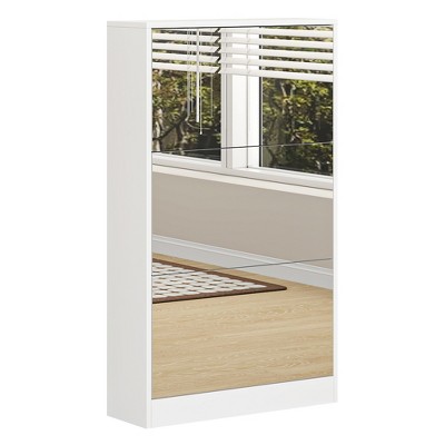 VYNXARIA Stylish and Functional White: Mirror Shoe Rack Organizer for Every Room