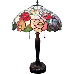 Amora Lighting Vintage Tiffany Style 2 Light Roses Table Lamp 24" Tall - 1 of 4