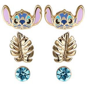 Disney Girls Lilo and Stitch Yellow Gold Plated Stud Earring Set - 3 Pairs - 1 of 4