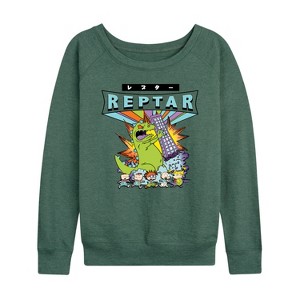 Women's - Rugrats - Reptar Wretch Lightweight French Terry Wide Neck Long Sleeve Shirt - 1 of 4