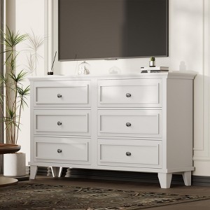 6 Drawer Dresser, Wooden Storage Chest of Drawers with Exquisite Metal Handles, Large Wide Dresser TV Stand - 1 of 4