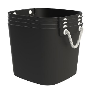 Life Story Flexi Tub, Versatile 42 Quart Storage Tote, Flexible Plastic Home Organizer Lightweight Basket with Carrying Handles, Black, 4 Pack - 1 of 4