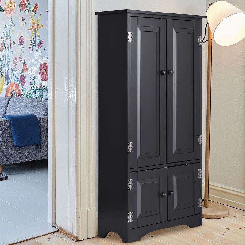 Tangkula Bedroom Accent Storage Floor Cabinet Adjustable Shelves Black/ Off White, 2 of 9