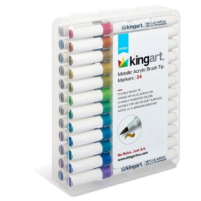 KINGART Acrylic Brush Tip Markers, 24 Metallic Colors