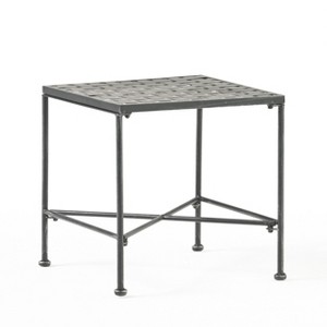 GDFStudio Lockett Stylish Outdoor Iron Side Table with Metal Weave Top, Black Brushed Silver - 1 of 4