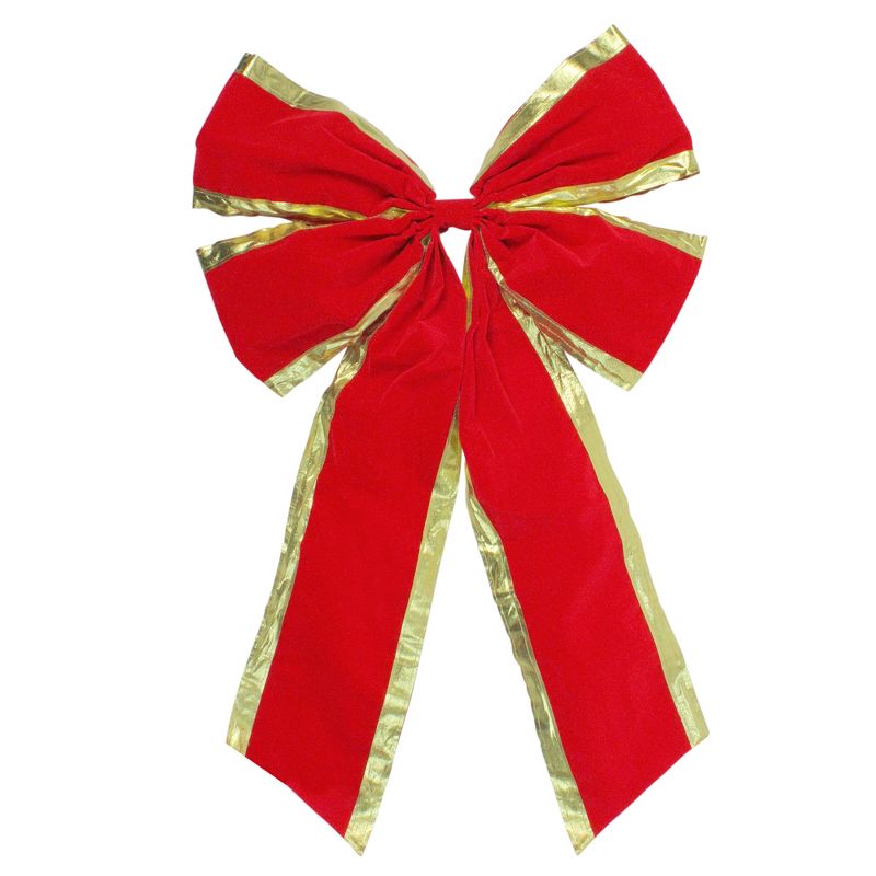 Northlight 18" x 30" Red 4-Loop Velveteen Christmas Bow with Gold Trim, 1 of 4