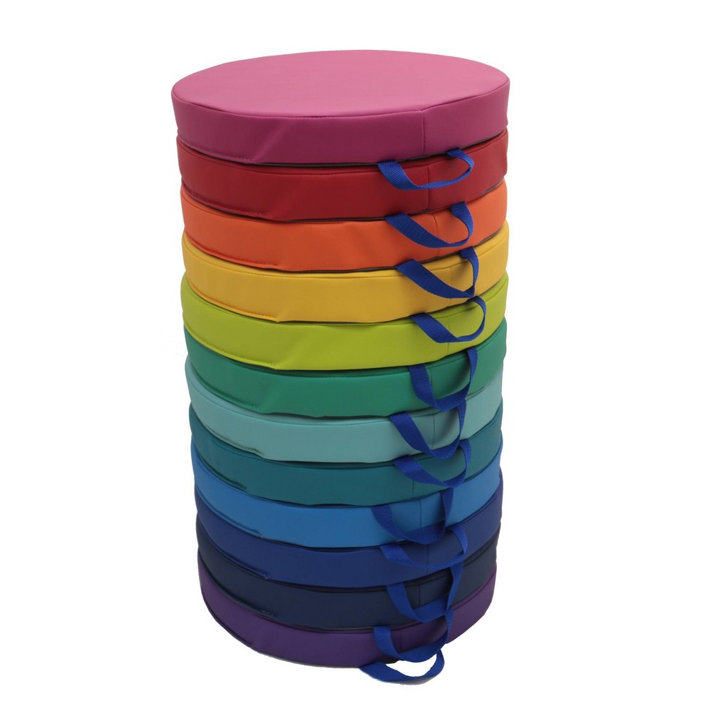 Factory Direct Partners 12pc 15" SoftScape Kids' Round Floor Cushions Prism: Foam Soft Play Equipment, Ages 2+, 100lb Capacity