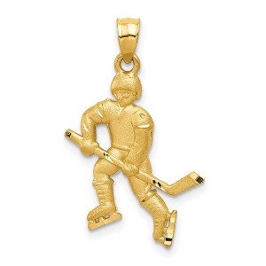 Black Bow Jewelry 14k Yellow Gold Satin & Diamond Cut Hockey Player Pendant, 17mm - 1 of 4