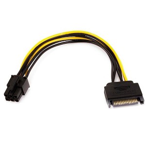 Monoprice SATA Cable - 0.67 Feet - Black | SATA 15pin to 6pin PCI Express Card Power Cable - 1 of 3